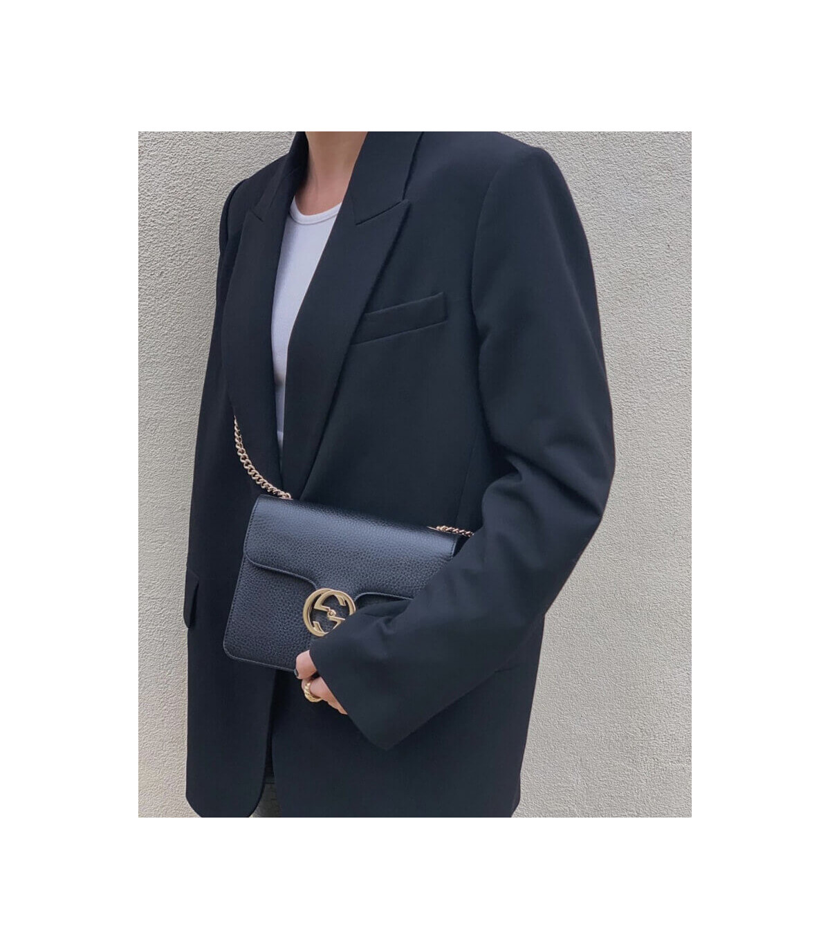 Gucci Interlocking G Chain Crossbody Black Leather 25cm