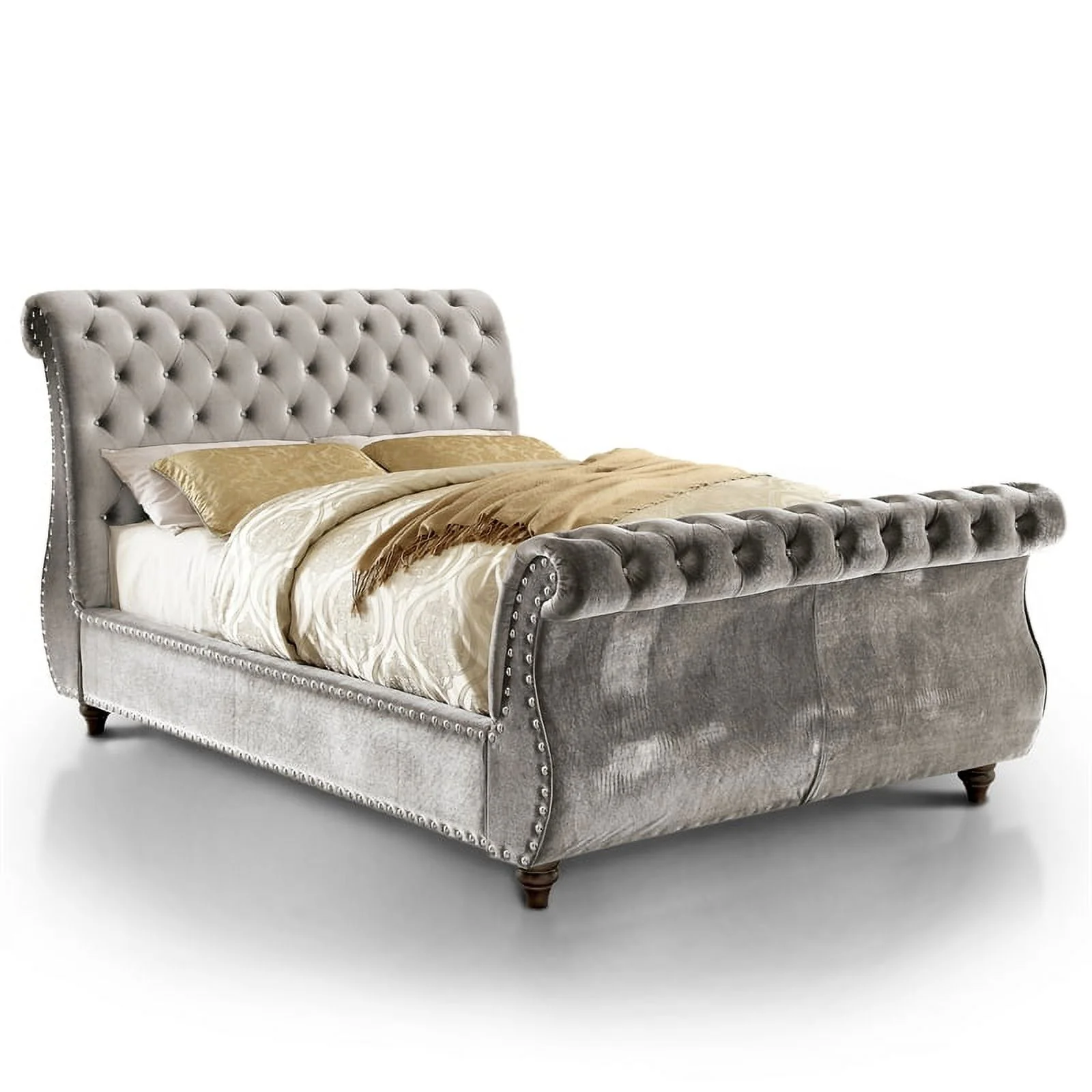 Furniture of America Luxy Transitional Fabric Queen Sleigh Bed in Gray