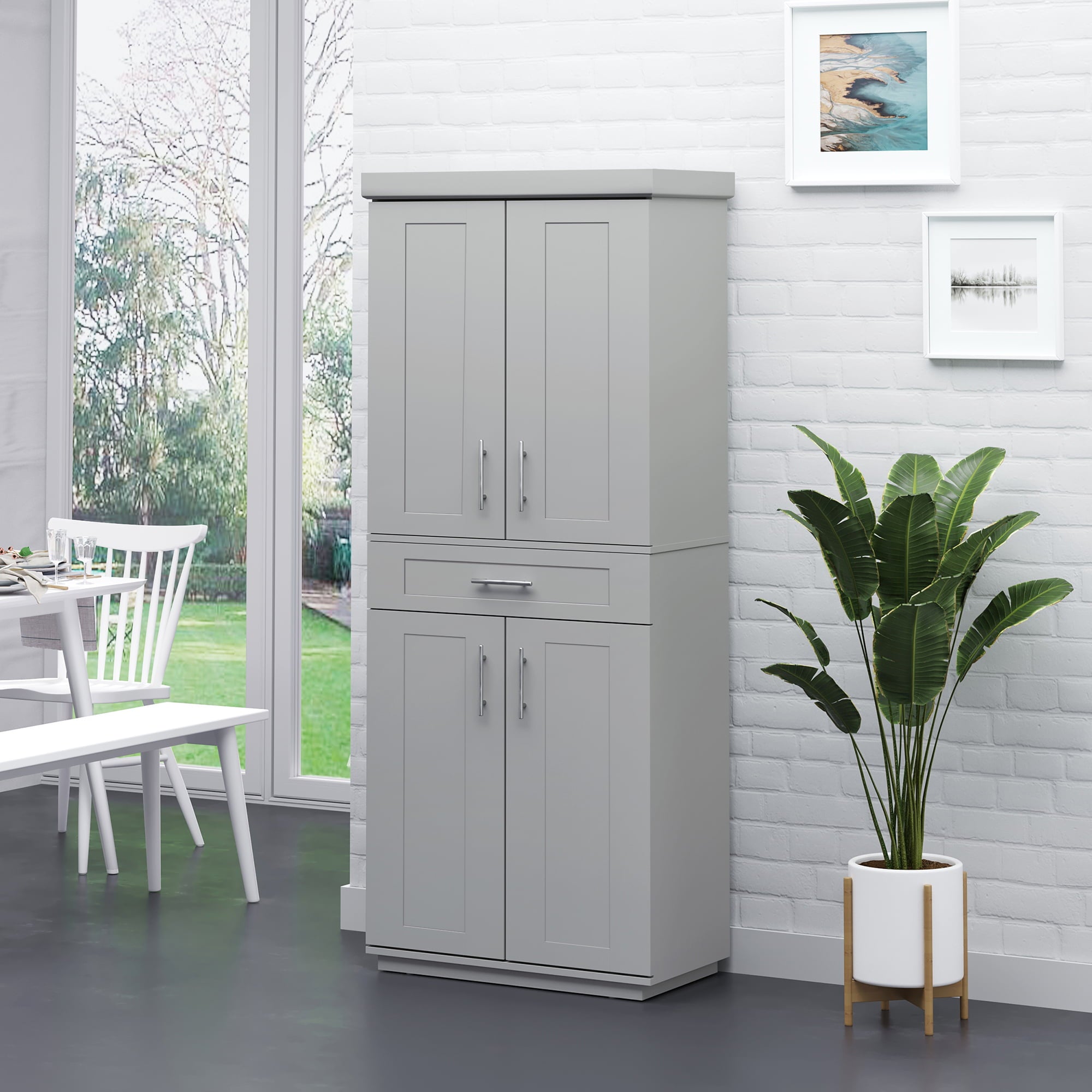 HomCom Kitchen Pantry with Doors and Shelves, Adjustable Shelving, Grey
