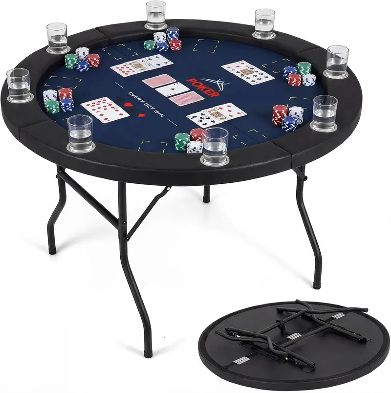 Round 48-Inch Texas Hold’em Casino Table for Leisure Play – 8-Player Setup, Metal Frame
