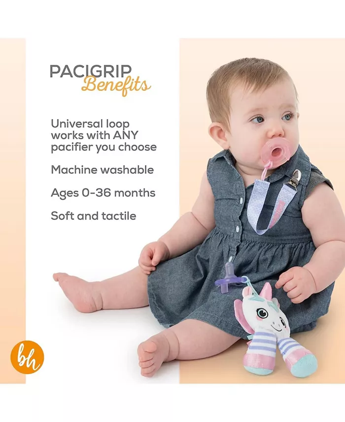Booginhead Pacifier Holder Stuffed Animal and Baby Pacifier Clip, 2-Pack Unicorn