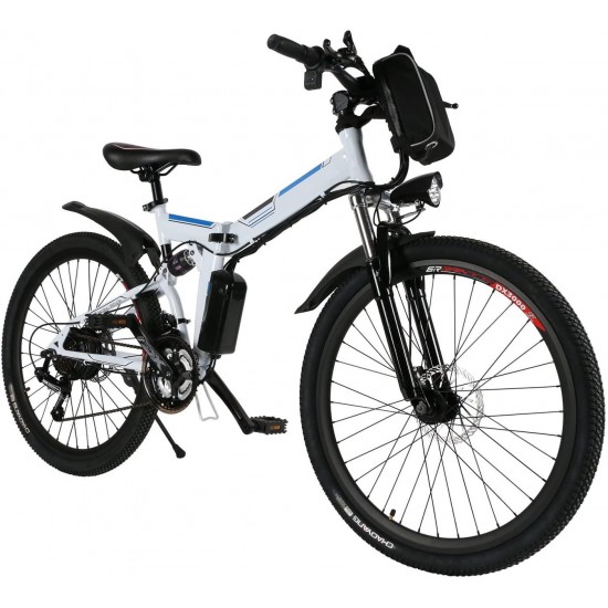 Electric Bike for Adults, 26” Folding Electric Mountain Bike with Removable 36V 8AH Lithium-Ion Battery, 250W Motor Electric Bike, E-Bike with 21 Speed Gear and Three Working Modes