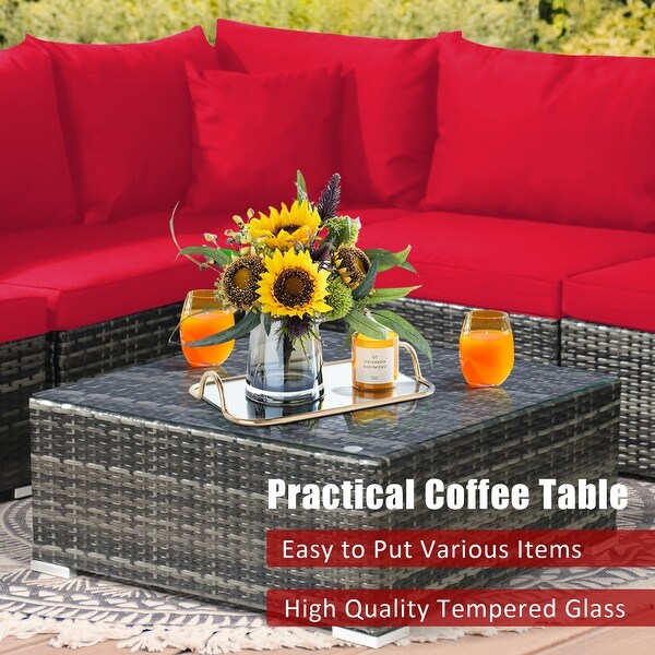 7PCS Patio Rattan Furniture Set Sectional Sofa Garden Cushion