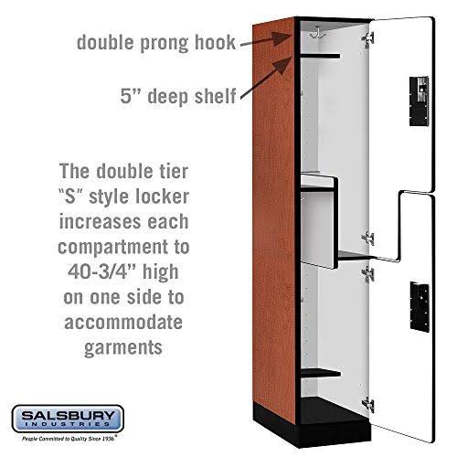 Salsbury Industries Extra Wide Designer Wood Locker - Double Tier S Style - 1 Wide - 6 Feet High - 21 Inches Deep - Cherry