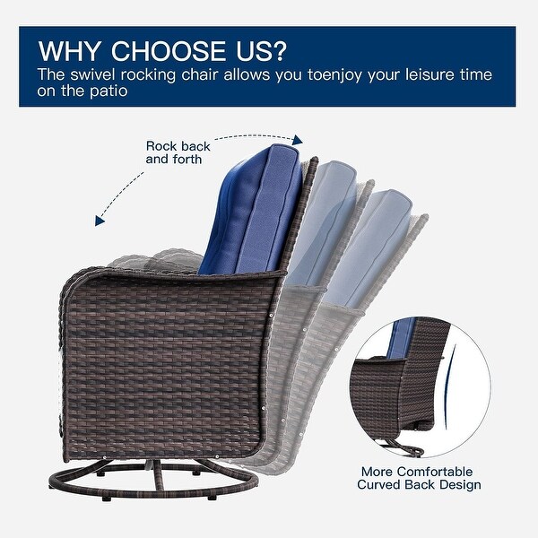Patio Furniture Sectional Sofa Set,PE Rattan Swivel Rocking Chairs Patio Conversation Set