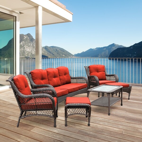 6piece Resin Wicker Patio Furniture Conversation Set with High Back