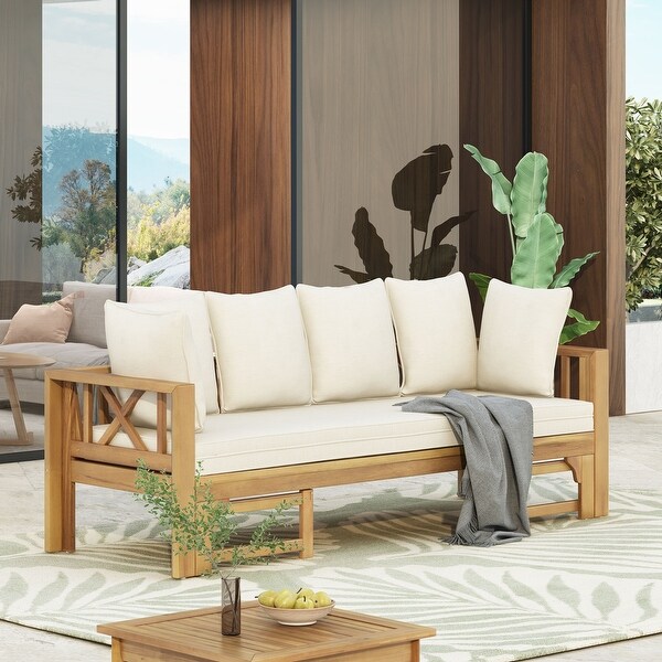 1Piece Patio Outdoor Long Beach Sofa Daybed with Waterresistant Cushions
