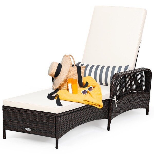 Costway 2PCS PE Rattan Chaise Lounge Chair Armrest Recliner Adjustable