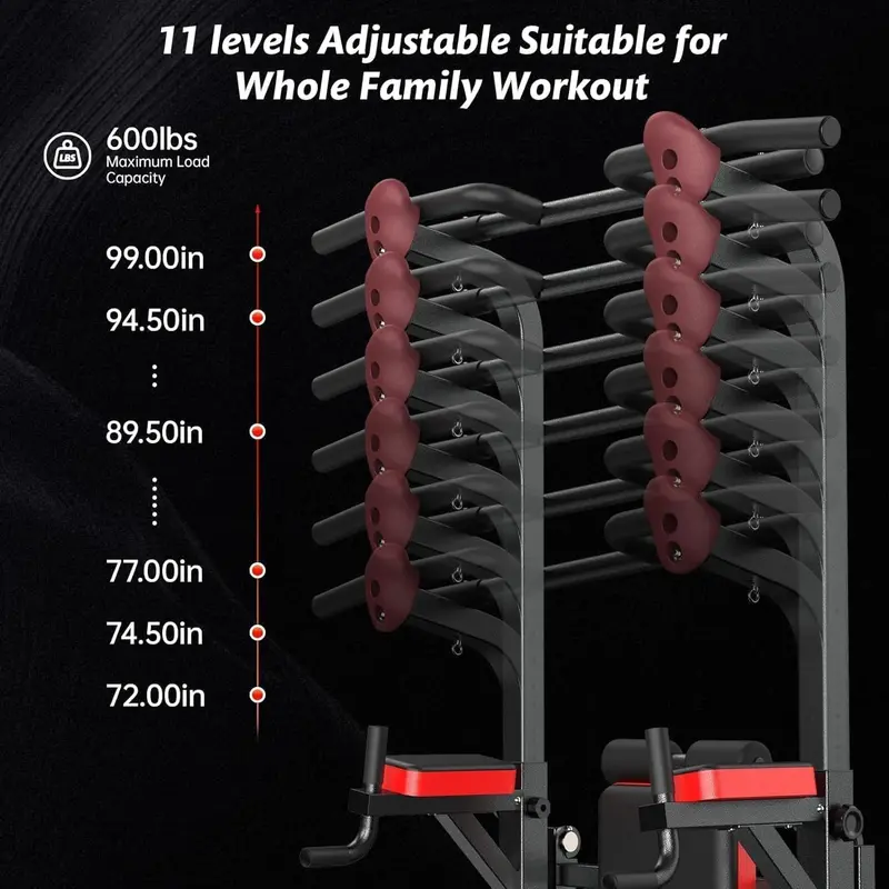 Pooboo Adjustable Power Tower – Dip Station, Pull-Up Bar & Decline Bench in One