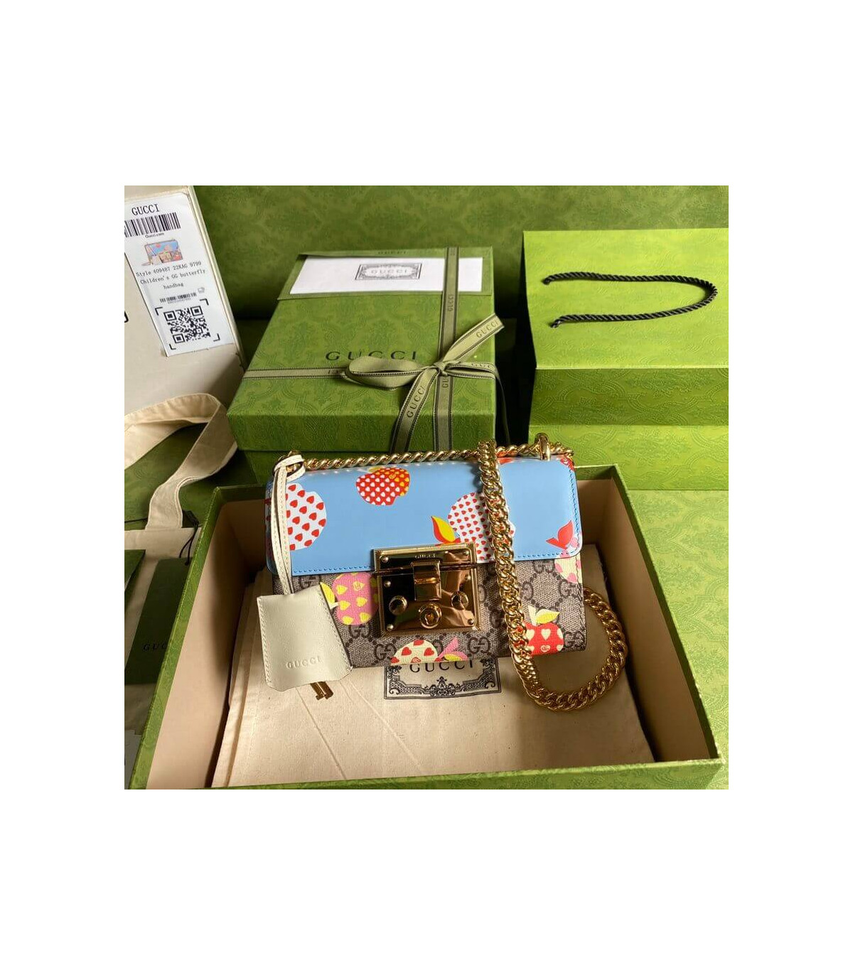 Gucci Padlock Heart Apple Pattern Small Shoulder Bag Blue