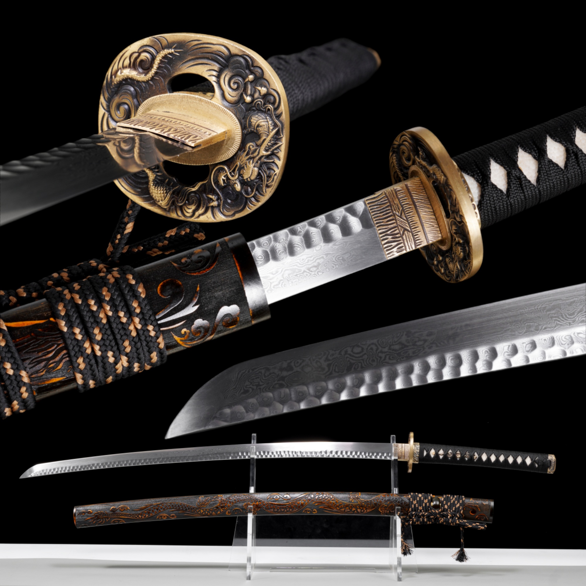 Handmade Japanese Katana Damascus Steel Full Tang Samurai Sword Dragon Saya