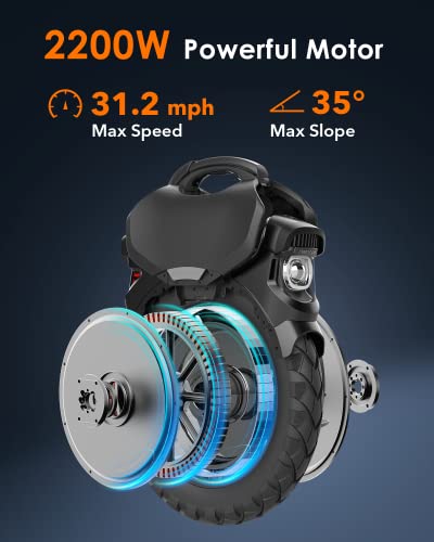 2026 Electric Unicycle, 18′′ Self-Balancing with 3.35′′ Air Suspension, 75-Mile Range, 34 MPH Speed