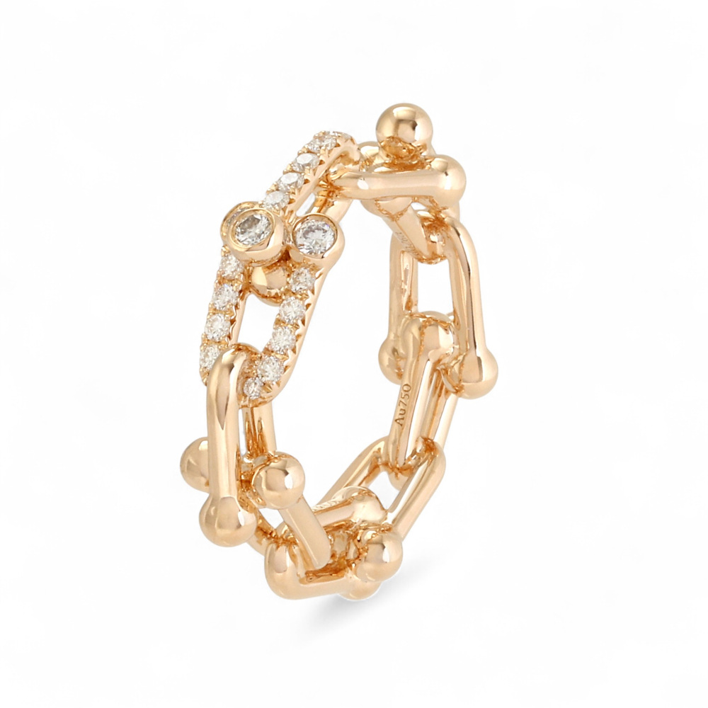 Tiffany & Co. Hardware Link Ring 18K Rose Gold Diamond 72668790