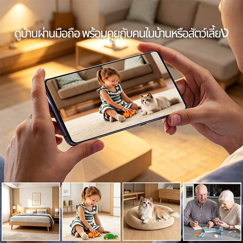 กล้องวงจรปิด WiFi กล้องบ้านขนาดเล็ก HD ภาพคมชัด กล้องเฝ้าดูบ้าน รองรับTF‑card 128GB