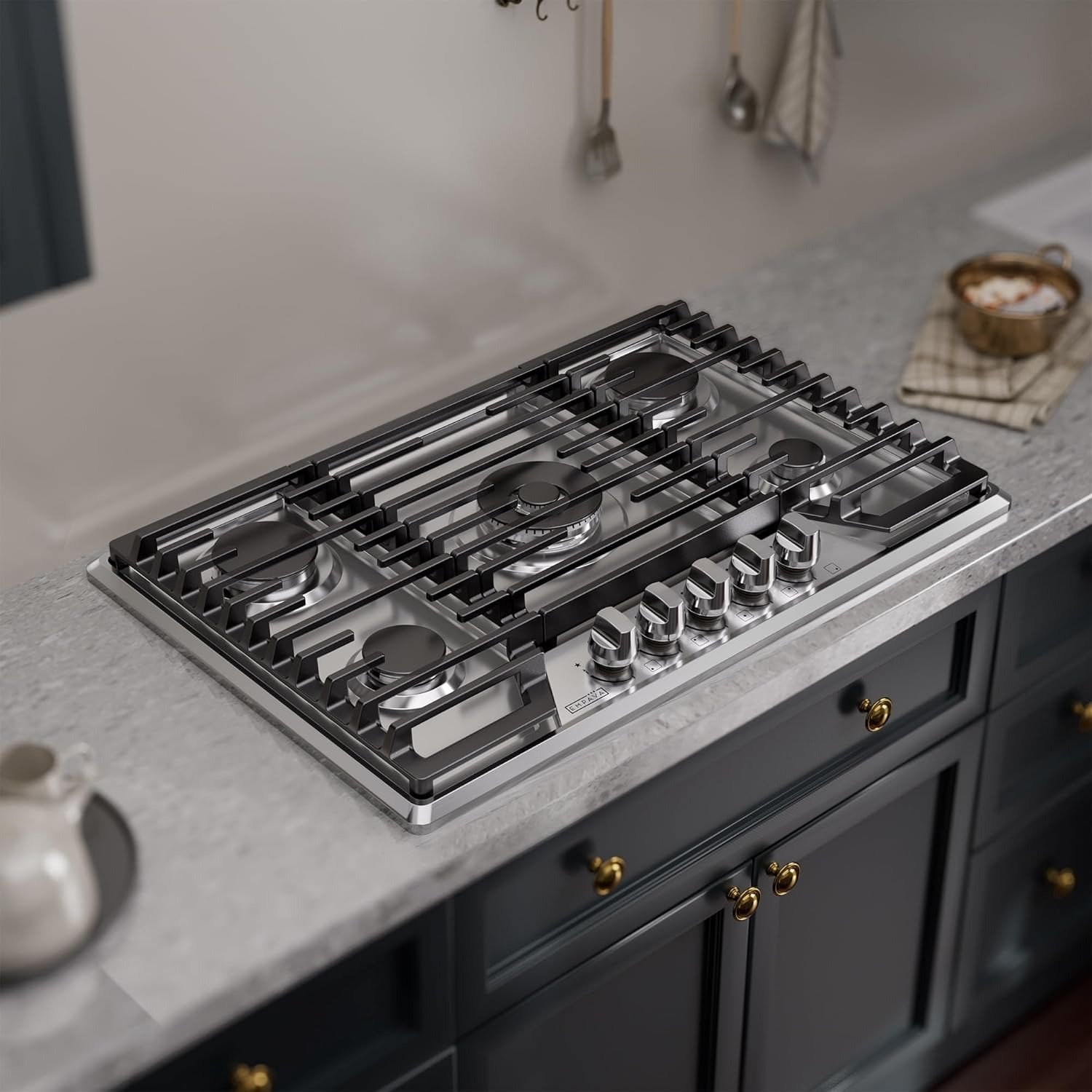 30 Inch Built-in Gas Cooktop with 5 Sealed SABAF Burners, Stainless Steel Surface, Ion Ignition Technology, LPG/NG Convertible, Dishwasher Safe Grates