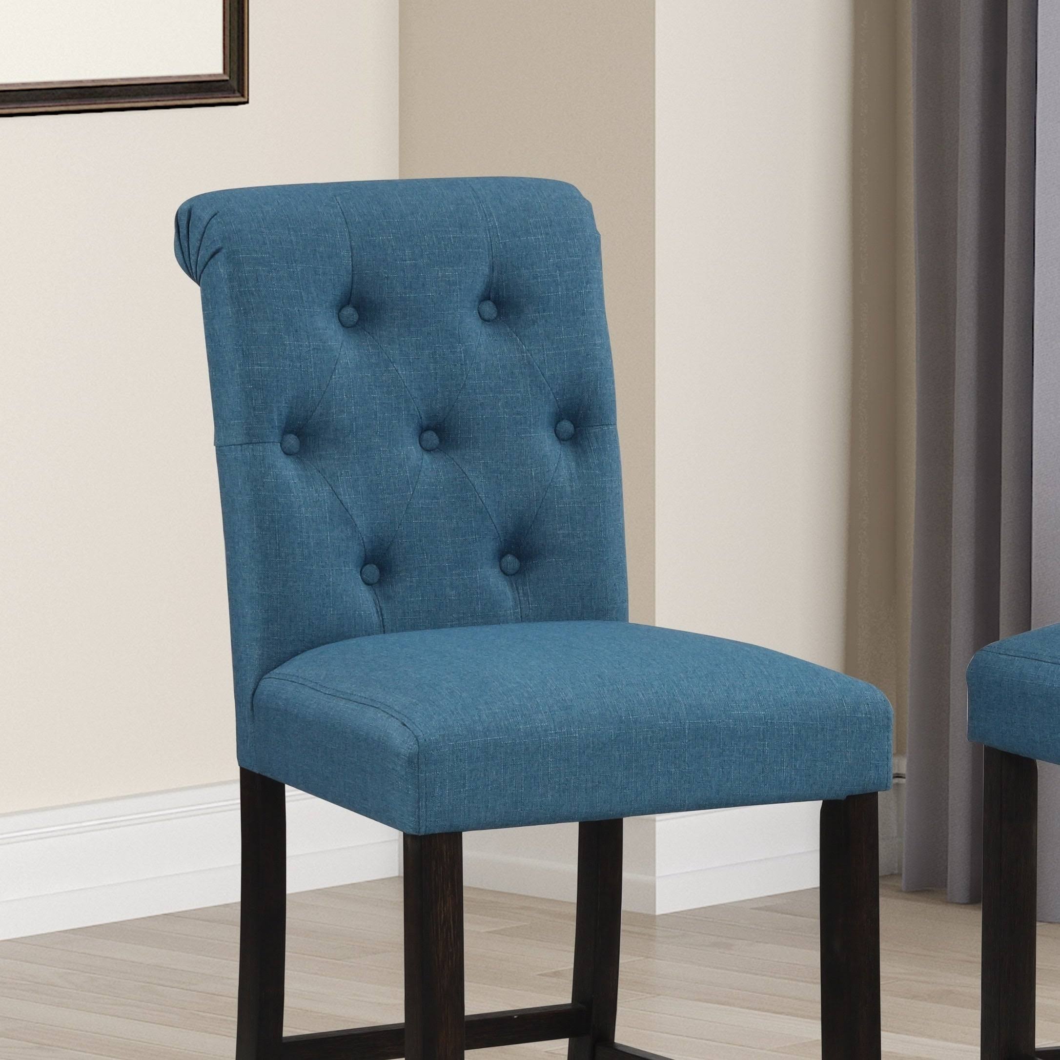 Leviton Solid Wood Tufted Asons Barstool, Set of 2 (Blue)