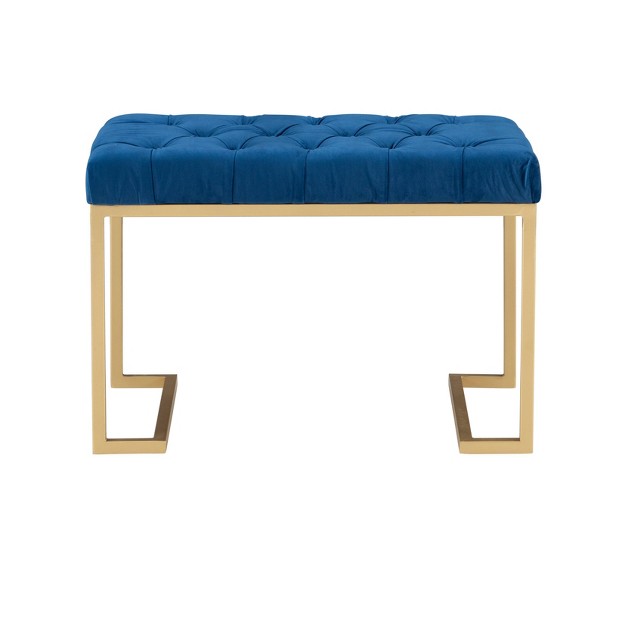 Beverly Glam Mixed Material Velvet And Gold Bench Navy Powell