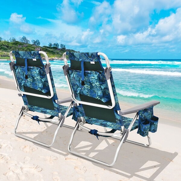 Gymax 2PCS Folding Backpack Beach Chair Reclining Camping Chair