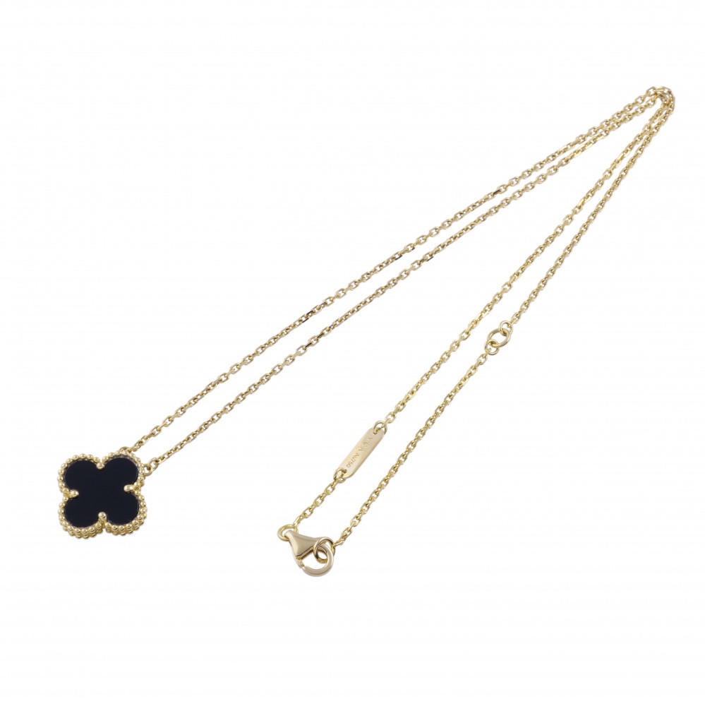 Van Cleef & Arpels Vintage Alhambra Necklace 18K Yellow Gold Onyx