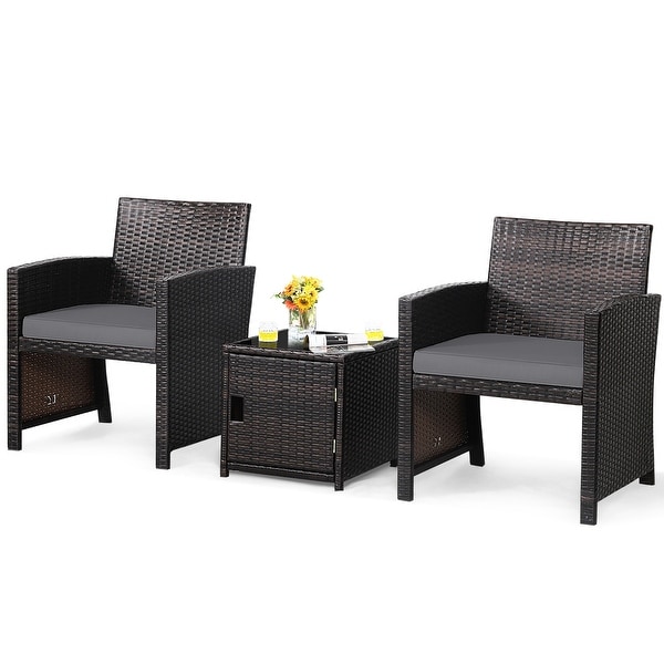 Costway 3PCS Patio Wicker Furniture Set Storage Table W/Protect Cover