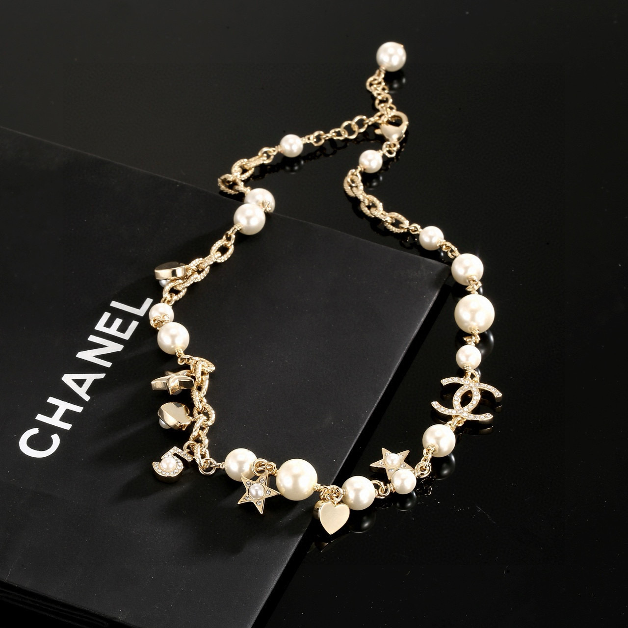 Chanel Star Heart Peach Letter Double C Necklace - cnluxepick