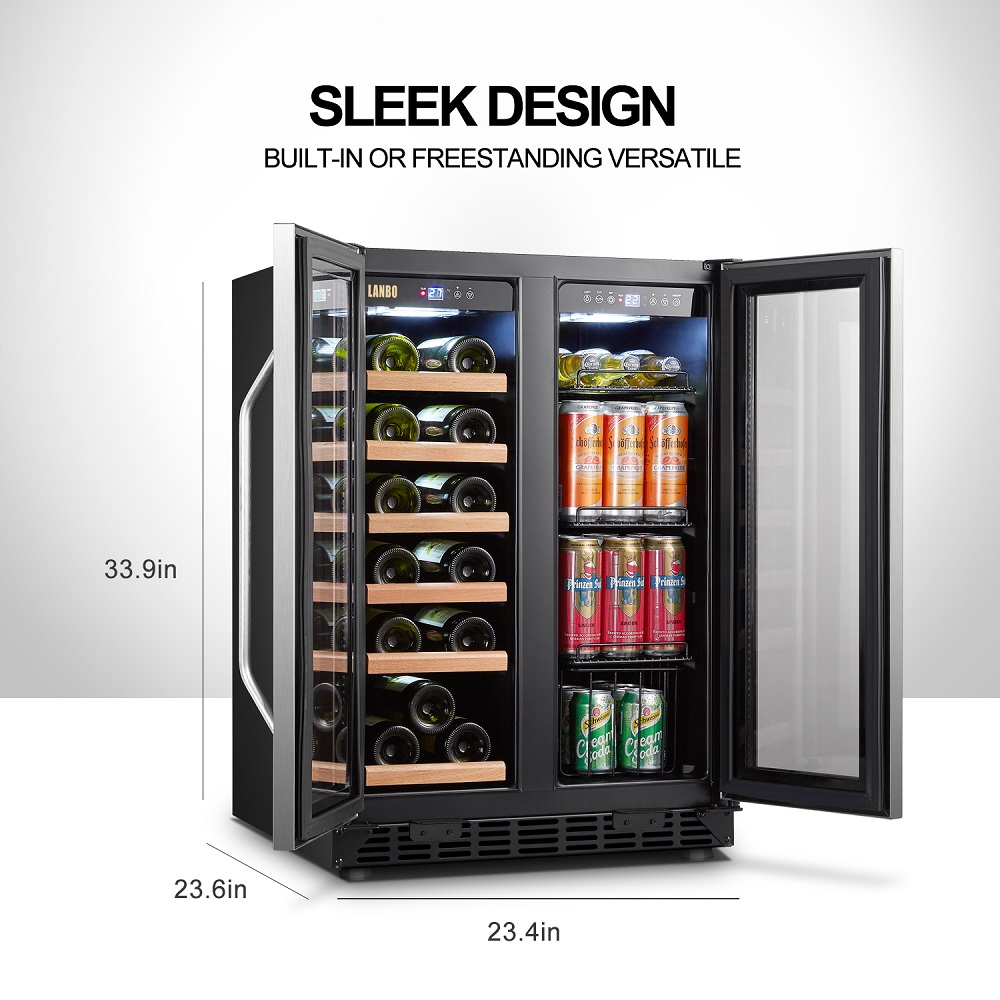 Lanbo - Freestanding/Built-In 23.4'' width 18 Bottle 56 Can Dual Zone Combo Wine and Beverage Cooler - Black
