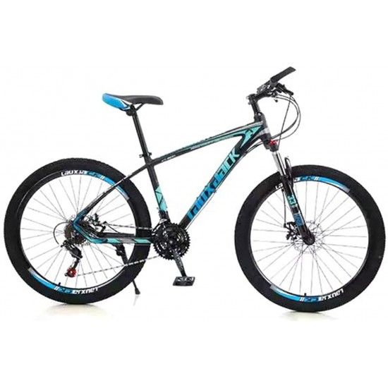 Mens Mountain Bike 27.5-Inch Wheels, Aluminum Frame, 21 Speed Thumb Shifter, Front Suspension, Dual Disc Brakes Women Adult Bicycles Blue-Black w/mudguards, Bike Lock, Air Pump