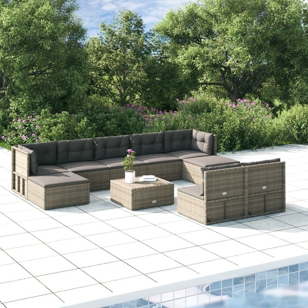 vidaXL 9 Piece Patio Lounge Set with Cushions Gray Poly Rattan