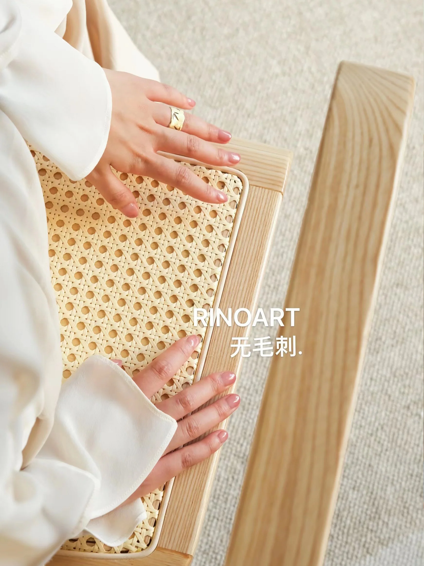 CH048 - Bauhaus Vintage Armchair Handmade Rattan White Waxwood Solid Wood Dining Chair Work Chair Leisure Chair