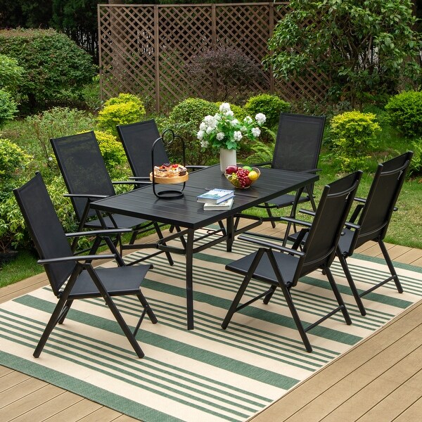 Outdoor 5/7Piece Patio Dining Set,7positon Reclining Folding Sling Chair and ECoating Metal Steel Table