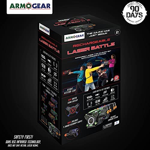ArmoGear Rechargeable Laser Tag | Laser Tag Guns & Vests Set of 4 with Digital LED Score Display Vests | Lazer Tag Gift Toy for Teen Kids | Indoor & Outdoor Play Toy for Boys & Girls