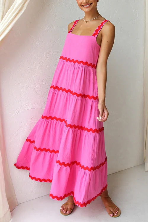 Tiered Ruffle Maxi Dress with Square NecklineClistos