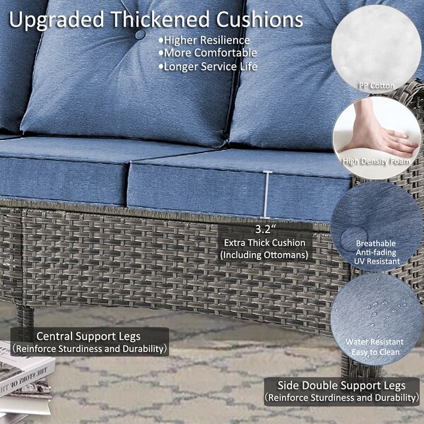 5 Seat Wicker Patio Furniture Conversation Setting with High Back Swivel Rocking Chairs,Cushions Included 🎃