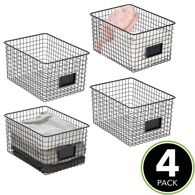Mdesign Bedroom Closet Storage Organizer Basket With Label Slot 4 Pack