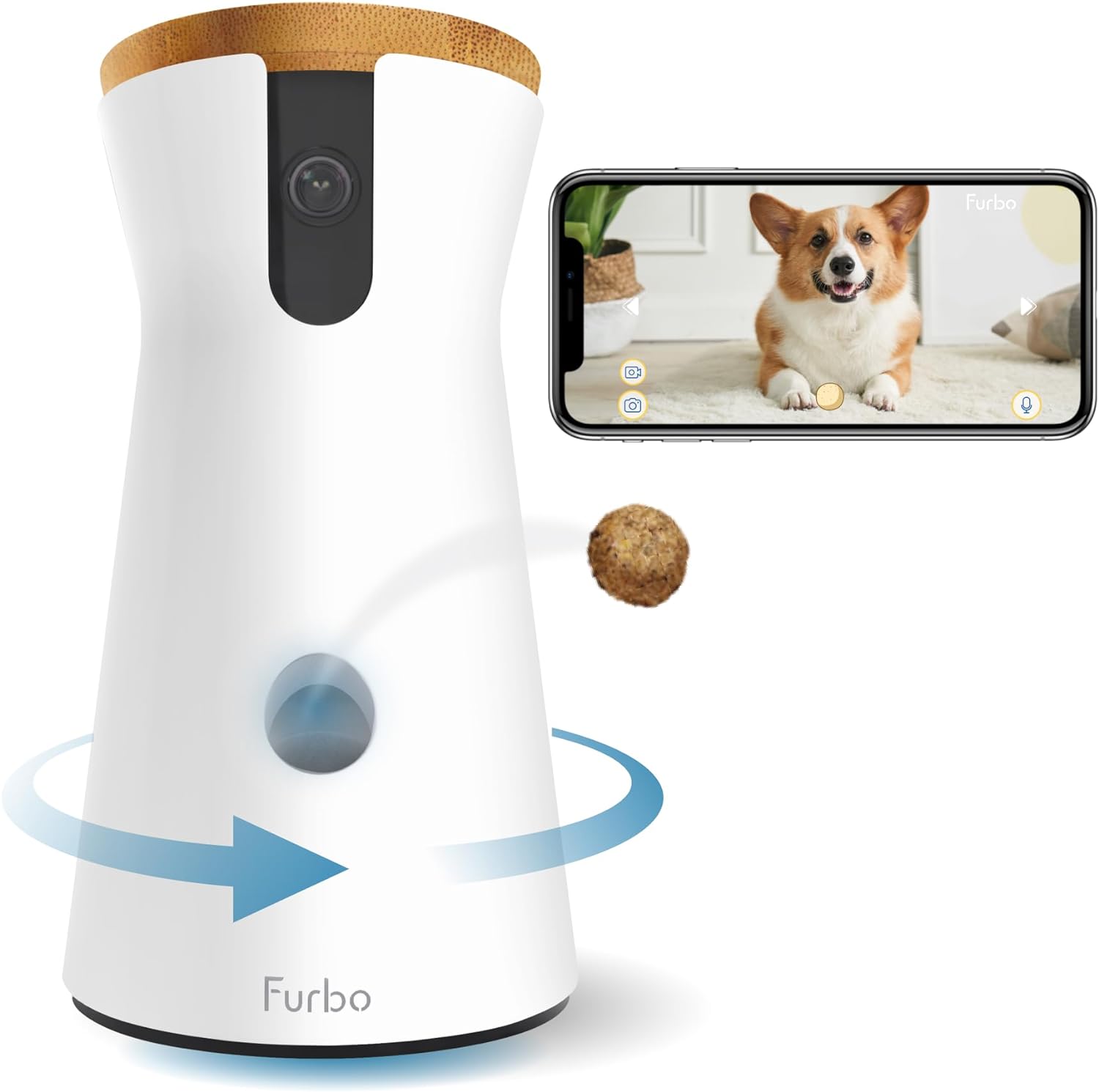 360° Cat Camera: See Your Cat from Anywhere | Rotating 360° Cat Tracking, Treat Toss, Color HD Night Vision, 2-Way Audio, Real-Time Notifications, Designed for Cats | Pet Camera w/Phone App