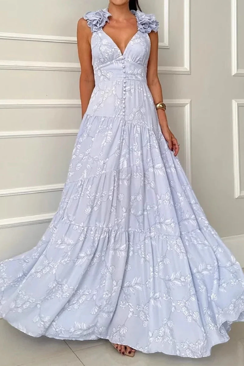 Floral Backless V-Neck Maxi DressClistos