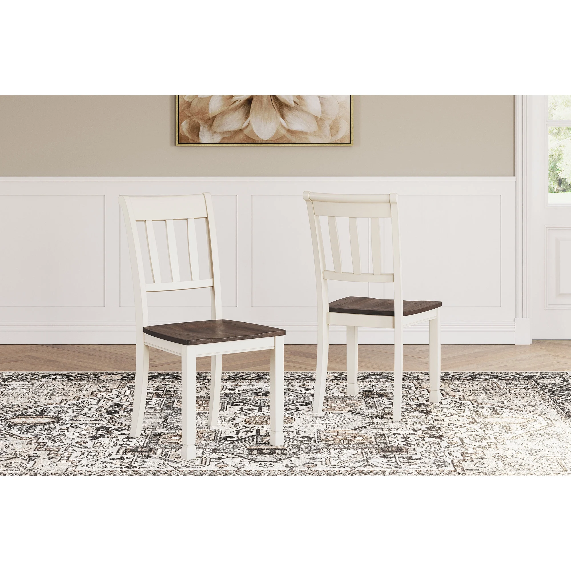 Signature Design by Ashley Whitesburg Cottage Rake Back Dining Chair, Set of 2, Brown & White
