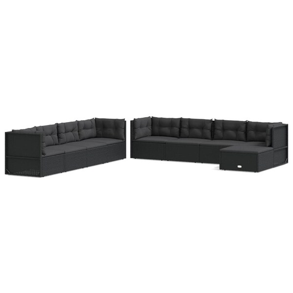 vidaXL 7 Piece Patio Lounge Set with Cushions Black Poly Rattan