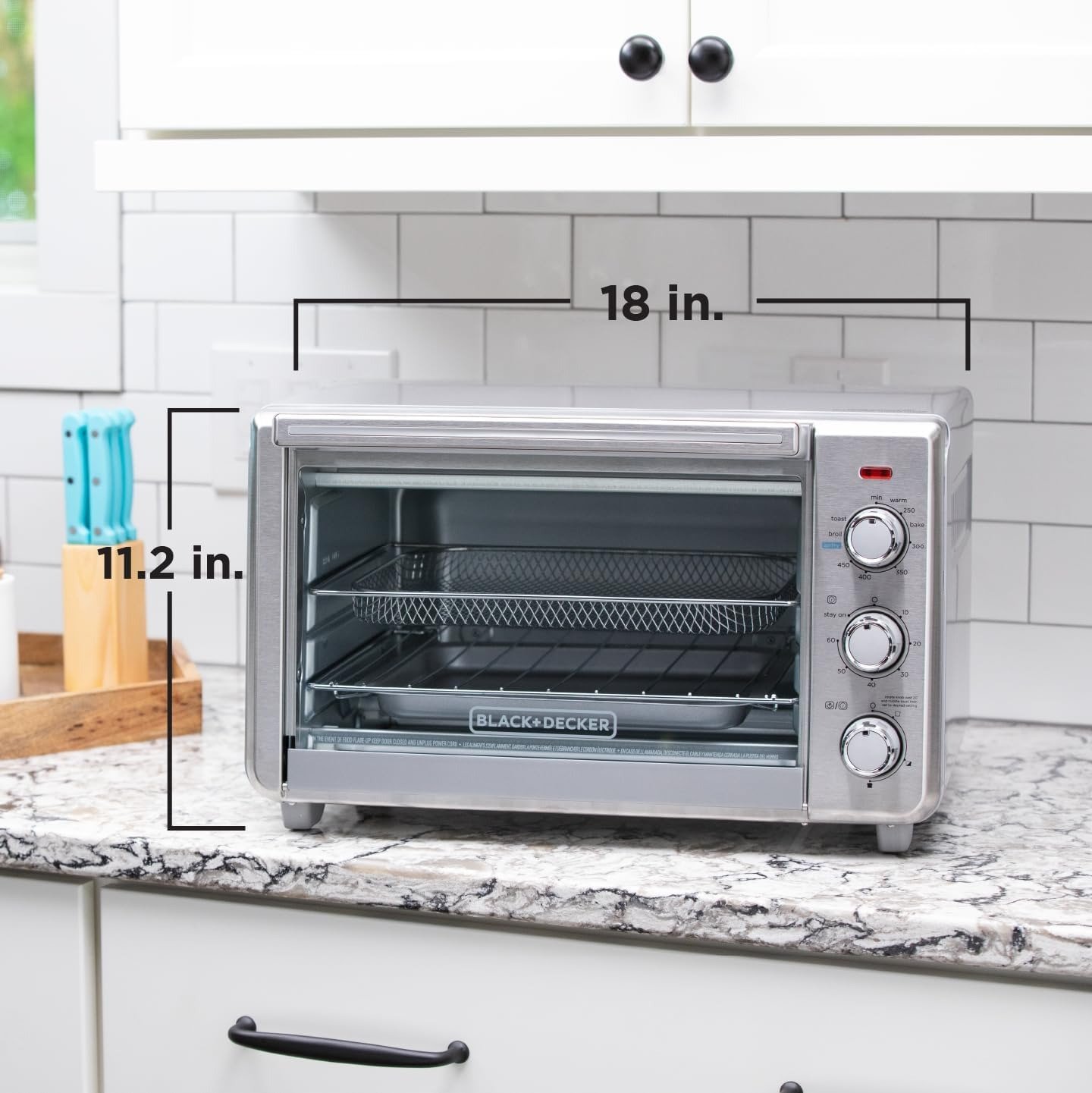 5-in-1 Air Fryer Toaster Oven, Fits 12′′ Pizza/6-Slice Toast, Convection Air Fry Tech, 60-Min Timer, Stainless Steel