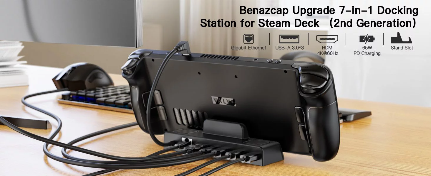 BILIN Steam Deck Dock Compatible with Steam Deck, 6-in-1 Steam Deck Dock with 1000Mbps Gigabit Ethernet,4K@60Hz HDMI 2,3 x USB 3.0 and 100W Speed Charging USB-C Port Compatible Steam Decking Station