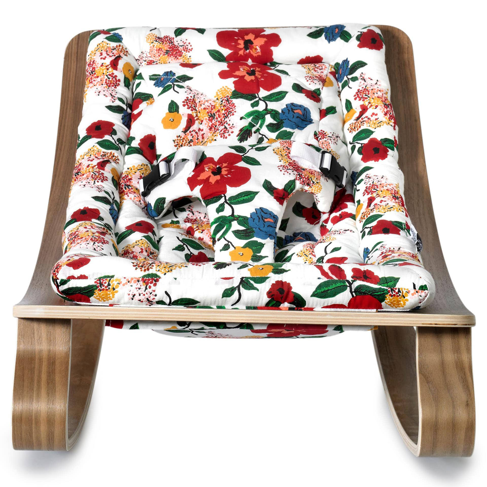 Charlie Crane Levo Baby Rocker in Walnut, Lucas DU Tertre Hibiscus