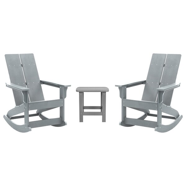 2 Modern Dual Slat Poly Resin Adirondack Rocking Chairs with Side Table