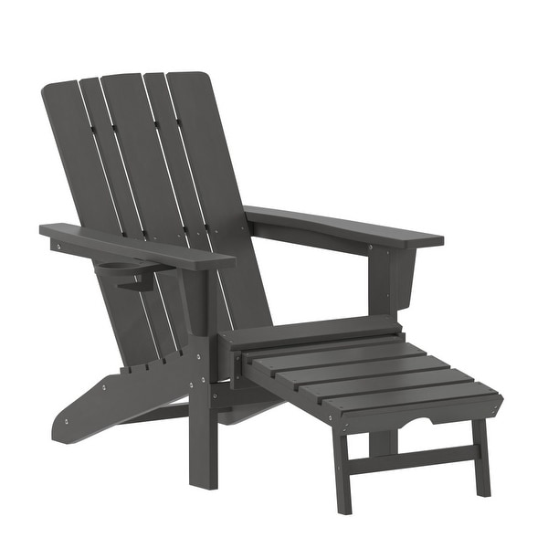 AllWeather Adirondack Chair with Pullout Ottoman and Cupholder