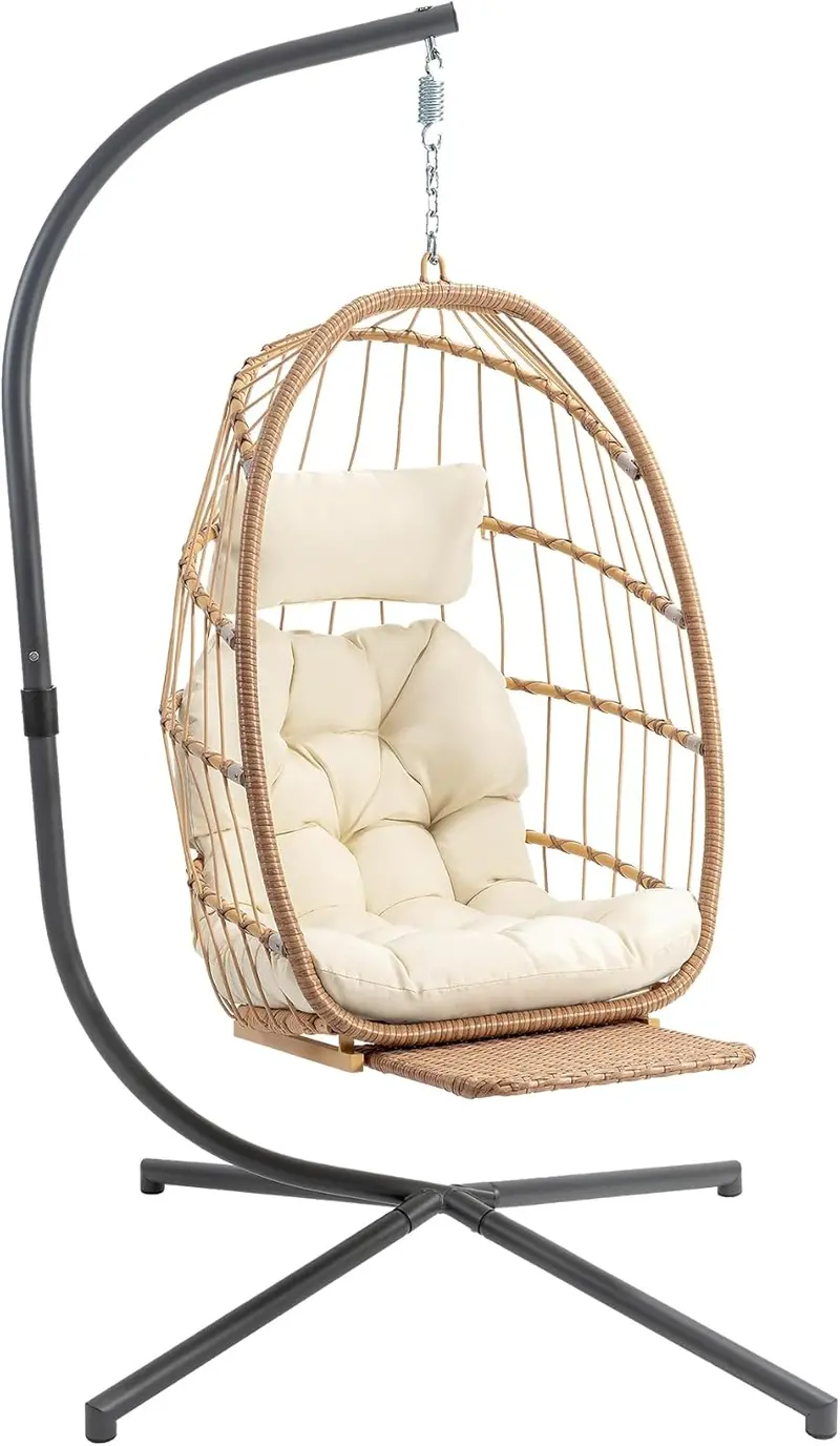 Versatile Indoor-Outdoor Hanging Egg Chair – Handwoven Wicker Swing with Comfort Cushion
