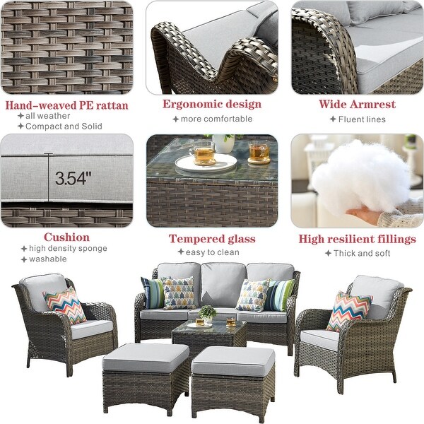 OVIOS 6piece Conversation Wicker Sectional Set with Table