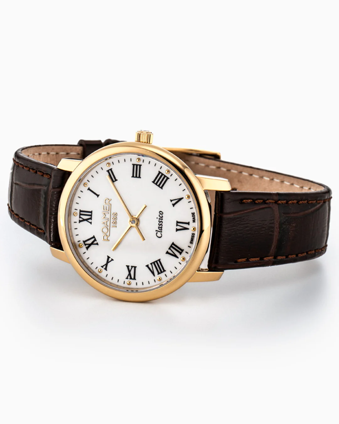 Classico Ladies 30mm Quartz Two-Hand White Dial  Brown Leather Strap Sapphire glass Stainless Steel swiss watch