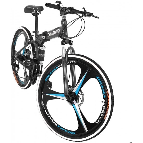 Folding Mountain Bike 21 Speed 26-inch Wheel Double Disc Brake Full Suspension Anti-Slip, Mens MTB Bikes Adult Road Bicycles