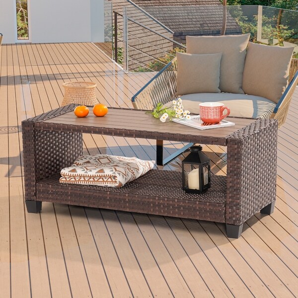 LIVOOSUN Patio HIPS Side Table,Rectangular Rattan Coffee Table