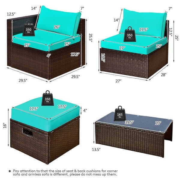 Gymax 8PCS Patio Rattan PE Wicker Conversation Set AllWeather