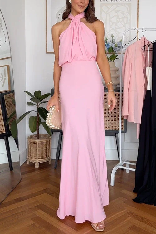 Open Back Halter Maxi Dress | Elegant Evening GownClistos